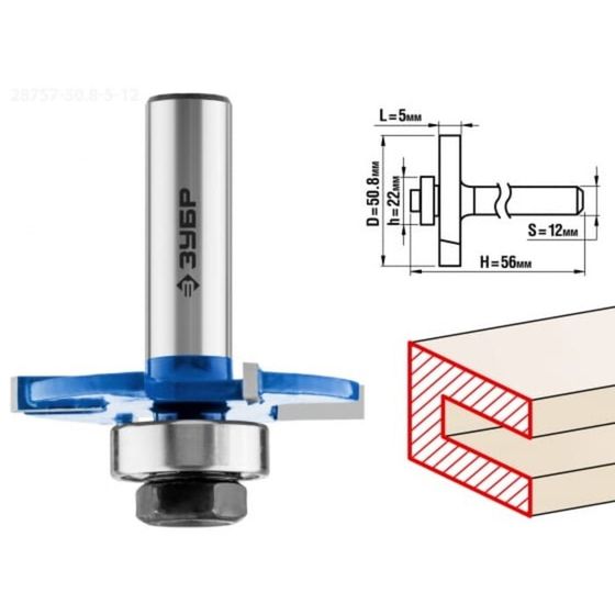 Фреза горизонтально-пазовая ЗУБР 28757-50.8-5-12, хвостовик d = 12 мм, 50.8 x 5 мм