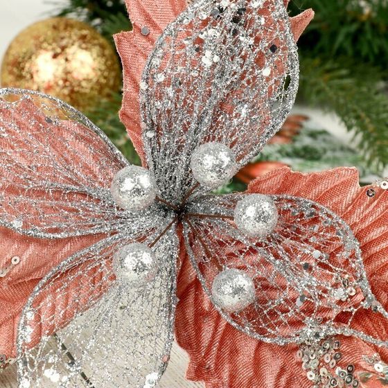 !09 Набор из 2-х изделий - Декор "Зимний цветок" 24х12 см посыпка, цвет кремовый