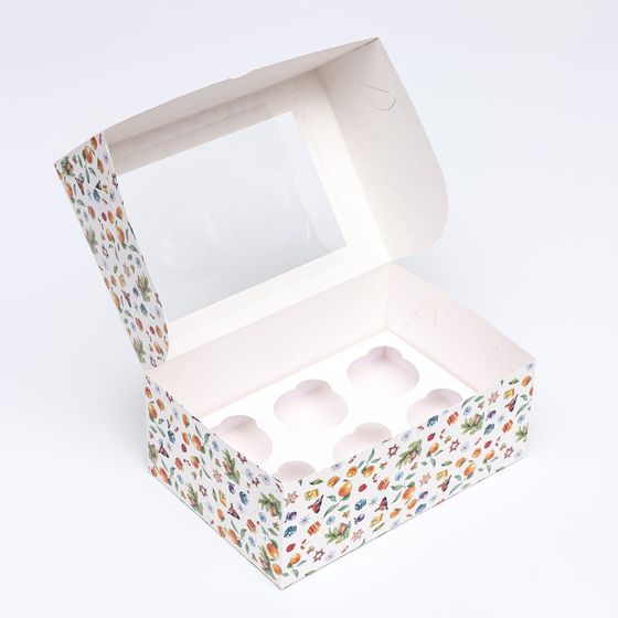 !Упаковка на 6 капкейков с окном "Новогоднее настроение", 25 х 17 х 10 см