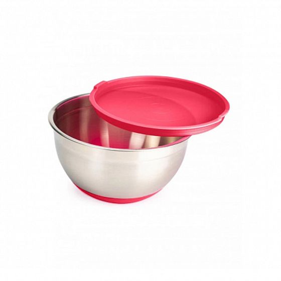 Миска стальная с крышкой MIX 16х9.5см 1.4л красная