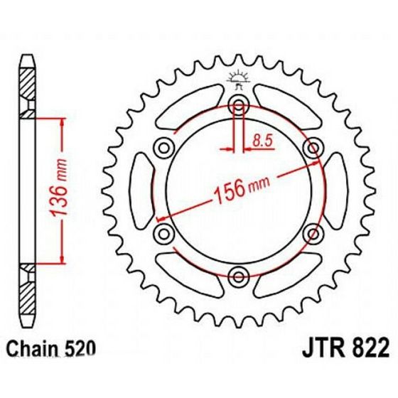 Звезда задняя, ведомая JTR822 стальная, цепь 520, 50 зубьев