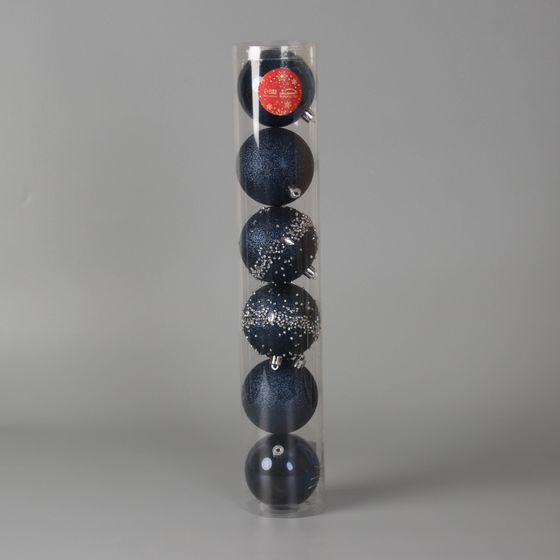 !09 Набор новогодних шаров (набор 6 штук) «Джейн - холод», пластик d-8 см. цвет синий