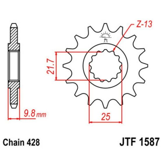 Звезда ведущая JTF1587-19, F1587-19, JT sprockets, цепь 428, 19 зубьев