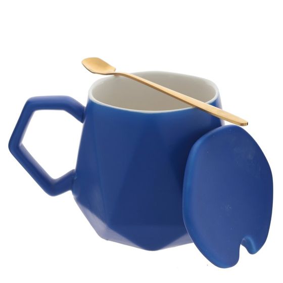 Кружка с крышкой и ложкой, 450 мл, L14 W9 H9,5 см, дизайн микс