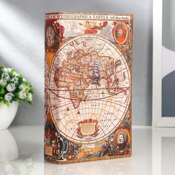 Шкатулка книга-сейф «Морской путь, карта», дерево и искусственная кожа, с замком, 21×13×5 см