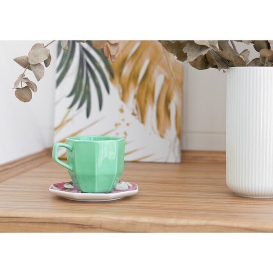 !09 Чайная пара «Цветы», кружка 200 мл, блюдце 13 см