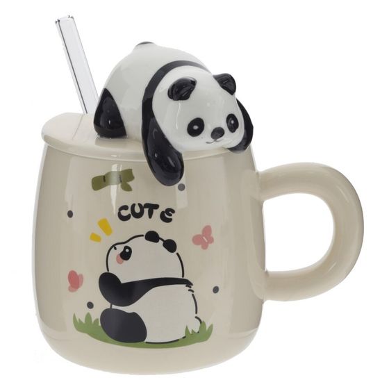 Кружка с крышкой и трубочкой, 390 мл, L14 W10 H13 см