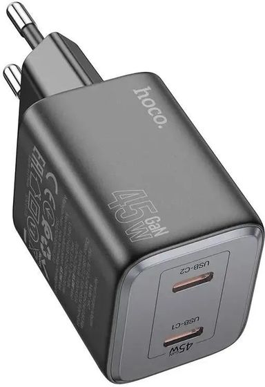 Сетевое З/У Hoco N42 Elogiado 2хType-C 45Вт 5-12В 2.25А/3А PD/QC/AFC черный