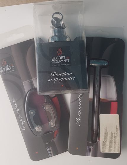 !09 Набор барных аксессуаров 3 предмета:Термометр винный + Ключ для открывания бутылок+Пробка для бутылок