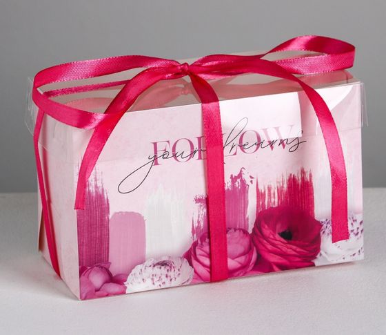 !09 Коробка (набор 5 штук) на 2 капкейка &quot;Follow your dreams&quot; 16 × 8 × 10 см.