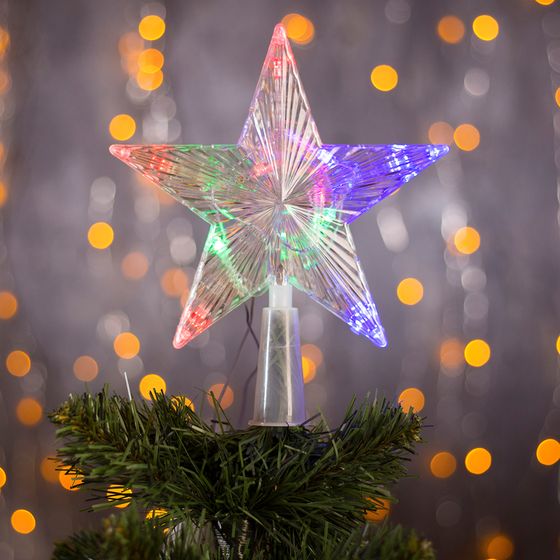 !09 Светодиодная верхушка на ёлку «Звезда прозрачная» 15 см, 10 LED, провод 2 метра, 220 В, свечение RG/RB
