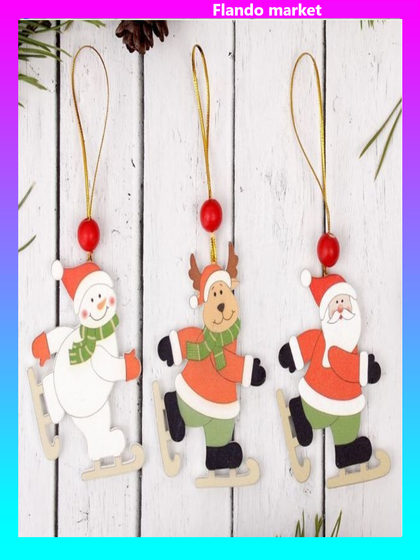 !09 Подвеска новогодняя (набор 6 штук) «Весёлые катания»:дизайн &quot;Дед Мороз&quot; 2 штуки + дизайн &quot;Снеговик&quot; 2 штуки + дизайн &quot;Собака&quot; 2 штуки
