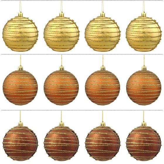 Набор из 12шт, Украшение новогоднее Шар &quot;Спираль золотистая&quot;, D8 см, L35 W28 H21 см
