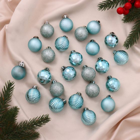 !09 Набор шаров пластик d-3 см, 24 штуки &quot;Диско ассорти&quot; цвет тиффани