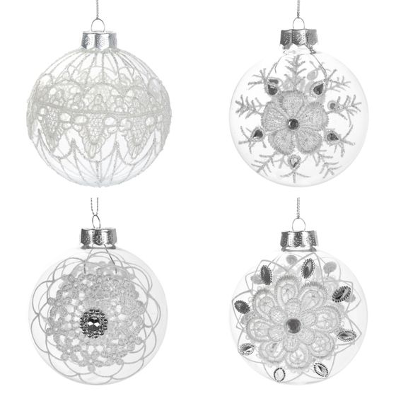 Украшение новогоднее Шар &quot;Кружева&quot; (блок 12), D 8 см, L8 W8 H8 см, 4в.