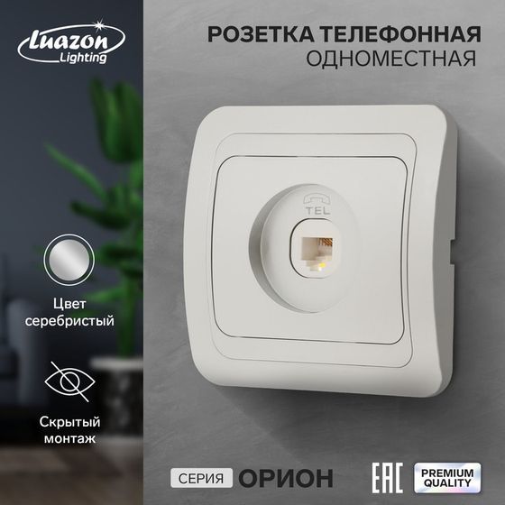 Розетка телефонная одноместная Luazon Lighting &quot;Орион&quot;, скрытая, серебристая