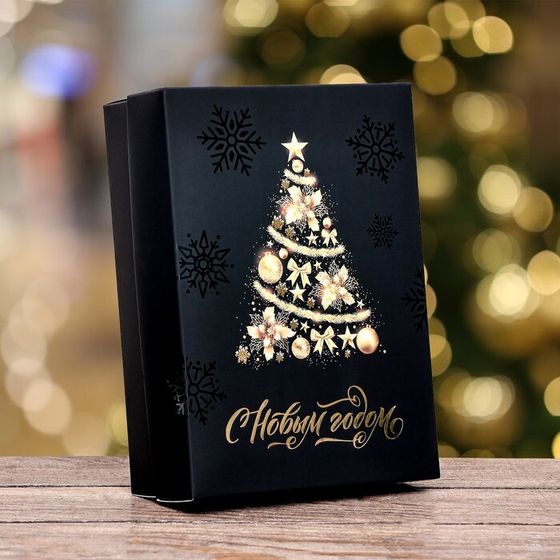 Коробка складная, подарочная новогодняя, крышка-дно, &quot;Новогодняя ёлка&quot;, софт тач, 21 х 15 х 7 см.