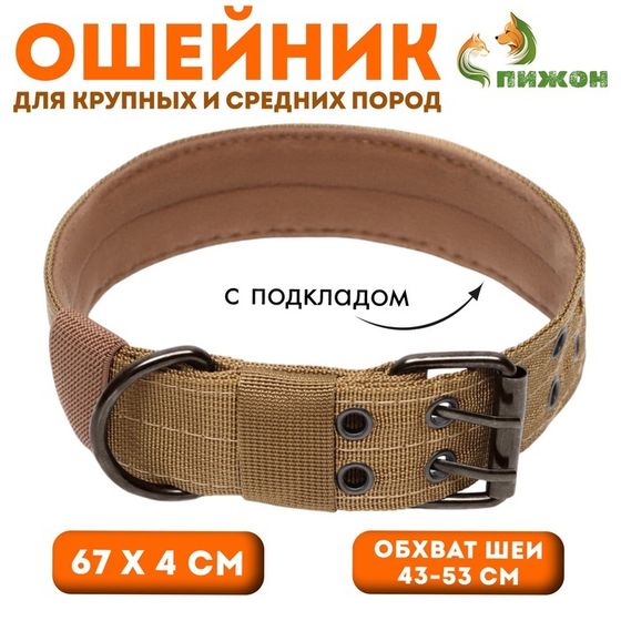 Ошейник с мягкой подкладкой, 67 х 4 см, ОШ 43-53 см, песочный