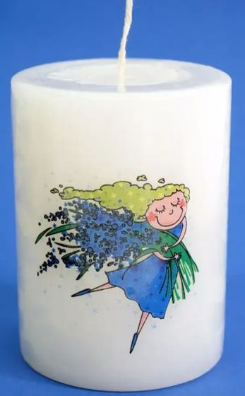 !09 НАБОР 2 ШТУКИ Свеча декоративная &quot; Девочка с лавандой&quot; : 7x7x9 см. + 5x5x12 см. цвет белый ивори