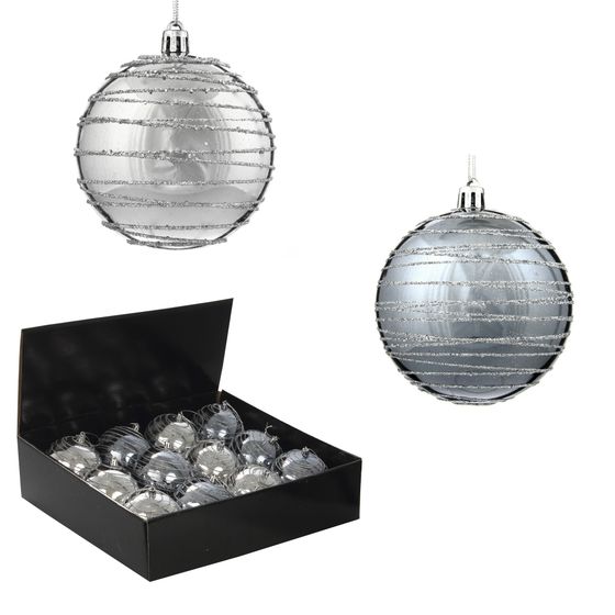 Набор из 12шт, Украшение новогоднее Шар "Спираль серебристая", D10 см, L44 W33 H11 см