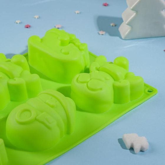 !09 Форма для выпечки «Новый год», 29×17 см, 6 ячеек (8×7×3 см), цвет МИКС