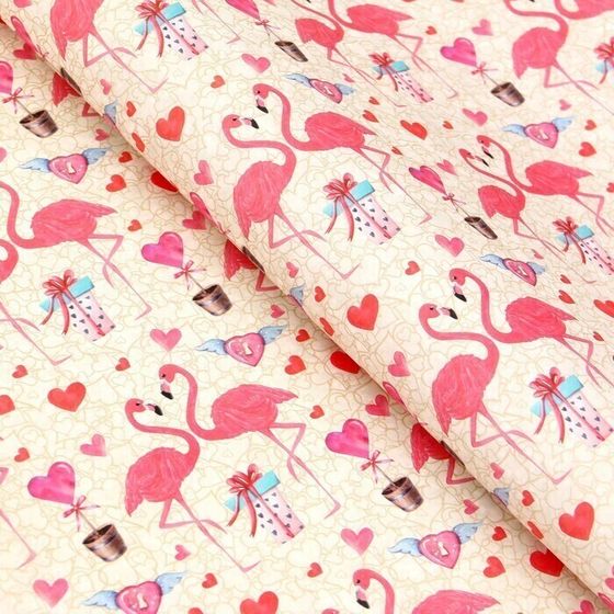 !09 Бумага крафт (набор 5 листов) «Розовый фламинго» 50 × 70 см.