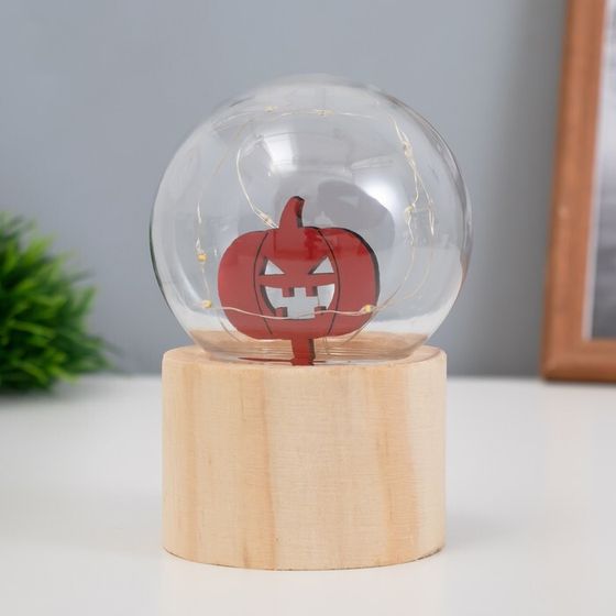 Фигурка светящаяся RISALUX «Тыква», LED-ночник, 3×AG10, шар-8 см, 6.5×6.5×11.5 см