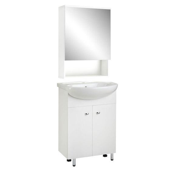 Комплект мебели: для ванной комнаты &quot;Вега 55&quot;: зеркало-шкаф + тумба + раковина