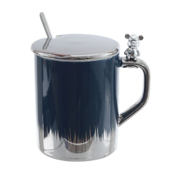 Кружка с крышкой и ложкой, 330 мл, L12 W8 H12,5 см, 4в.