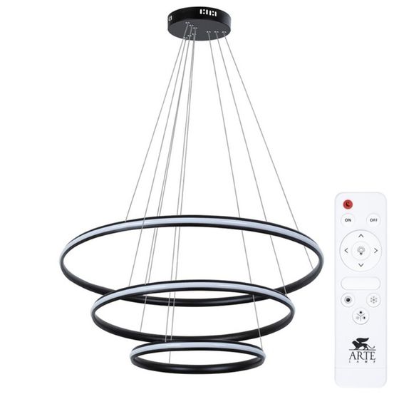 Люстра подвесная Arte Lamp Meridiana A2198SP-3BK, LED, 145 Вт, 80х80х140 см, 5300 Лм, пульт ДУ, чёрный