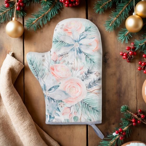 Варежка-прихватка &quot;Christmas flowers&quot; 20х27см, саржа, 100% хлопок, ватин 250г/м2