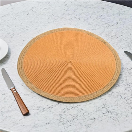Сервировочная салфетка CORAL JUTE плетеная с джутом, оранжевая 38см
