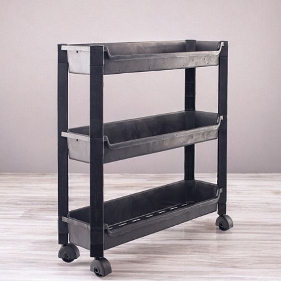 Стеллаж на колёсиках чёрный 3 уровня 46.5х14.5х48,3см
