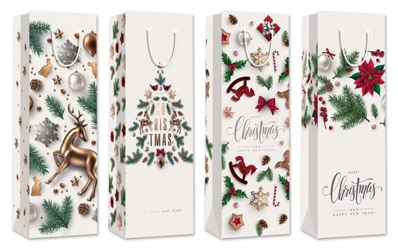 Пакет подарочный (бумага 210г/м2, блок 12шт), L12 W10 H35 см, 4в.