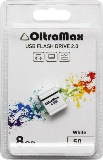 Флеш диск 8Gb Oltramax Mini 50 USB 2.0 белый (OM008GB-mini-50-W)