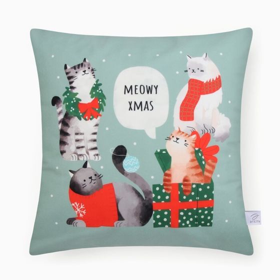 Чехол на подушку Этель &quot;Meow X-mas&quot; 40*40 см, 100 п/э, велюр