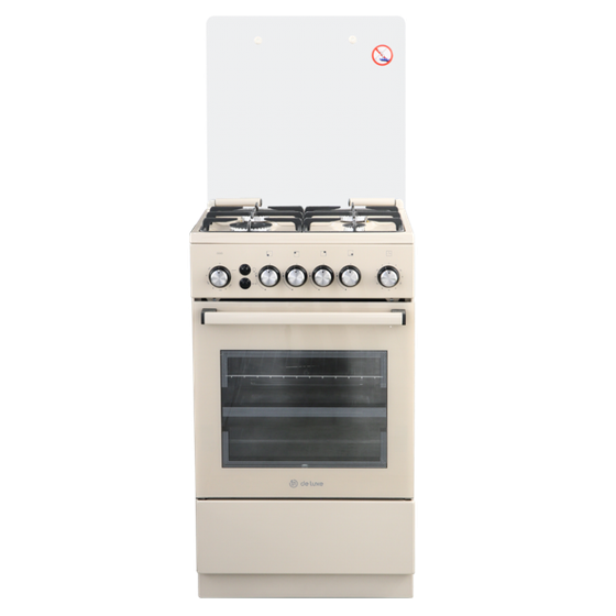 Плита газовая De Luxe 5040.40г (кр) ЧР-016 бежевый (стеклянная крышка) реш.чугун