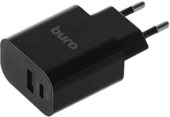 Сетевое З/У Buro BUWD1 1xType-C+1xUSB 20Вт 5-12В 3A PD/QC 3.0 черный (BUWD18P110BK)