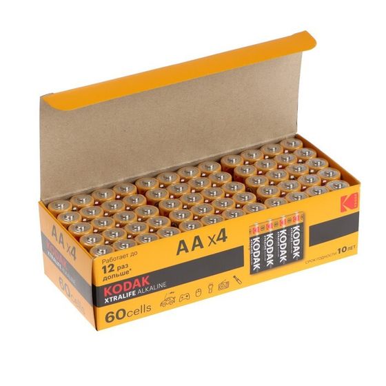 Батарейка алкалиновая Kodak Xtralife, AA, LR6-60BOX, 1.5В, бокс, 60 шт.