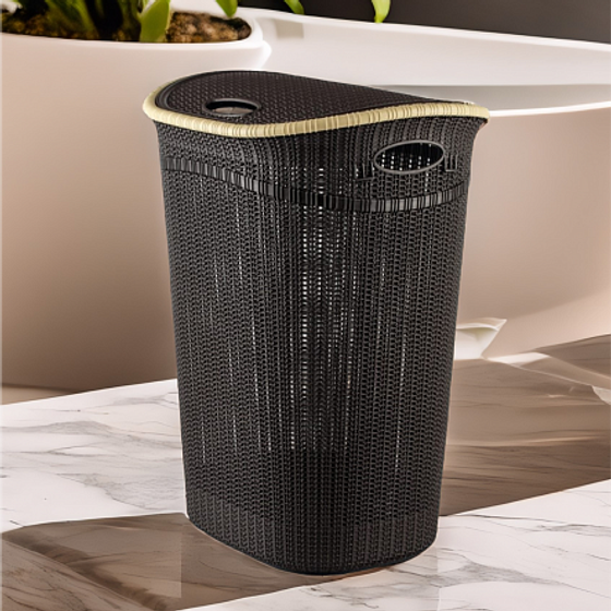 Корзина для белья 52л с крышкой коричневая