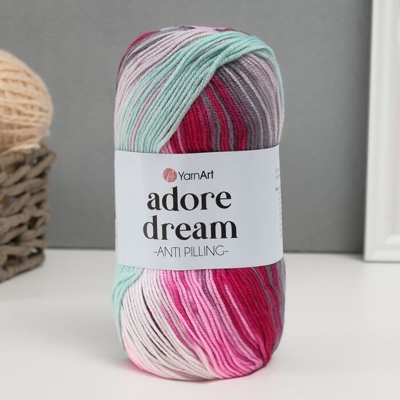 Пряжа &quot;Adore Dream&quot; 100% акрил антипиллинг 280м/100г (1066 роз-бел-серый)