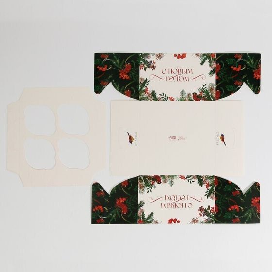 !09 Коробка (набор 3 штуки) для капкейка на 4 ячейки «Ботаника», 16 × 16 × 10 см.