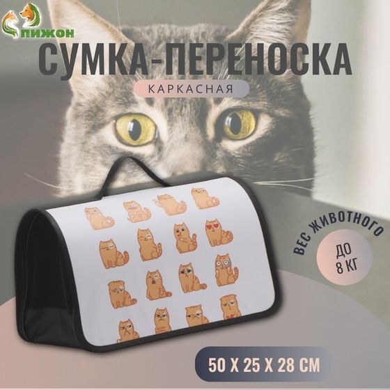 Сумка - переноска для животных каркасная,  45 х 25 х 30 см, белая с котами