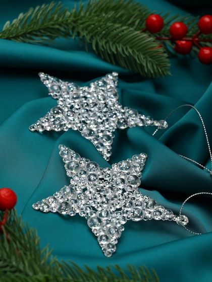 !09 Украшение ёлочное &quot;Звезда - магия&quot; (набор 4 шт) 9,5 см, цвет серебро