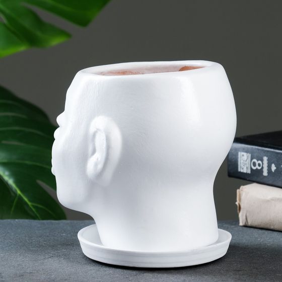 !09 Горшок - органайзер для цветов «Голова» керамика, 1.3 л, 16×16×14 см, без поддона цвет белый