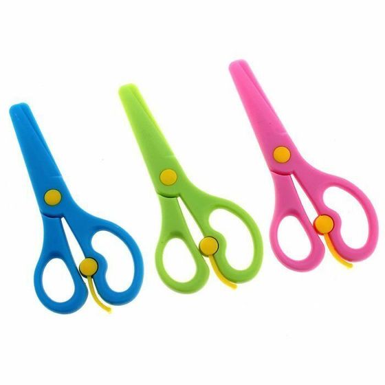 !09 НАБОР 8 ШТУК - Ножницы детские 13 см, пластиковые, фиксатор, закруглённые концы, корпус МИКС