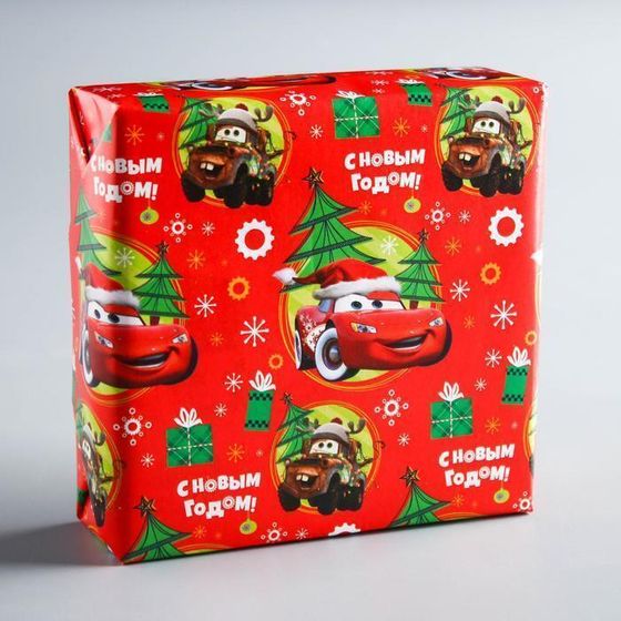 !09 Бумага упаковочная 2 листа глянцевая, 70 х 100 см «С Новым Годом!», Тачки