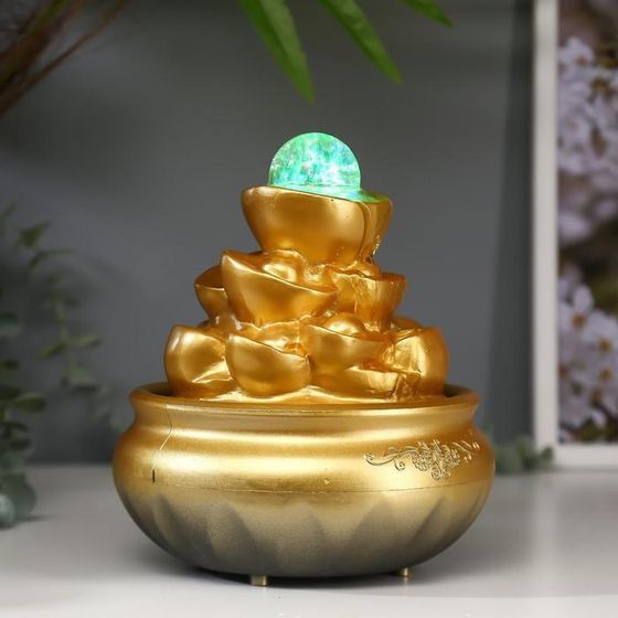 !09 Фонтан настольный от сети, подсветка "Гора золотых слитков" 18,5х15х15 см.