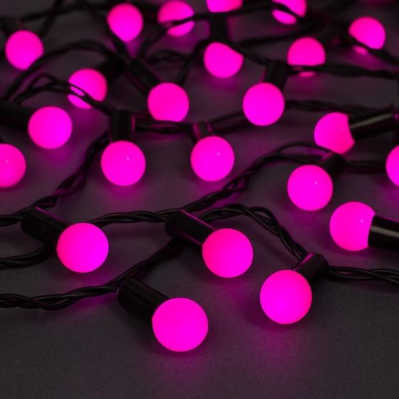 УЦЕНКА Гирлянда «Нить», 20 м, с насадками в виде шариков, IP44, 200 LED, 220 В, 8 режимов, тёмная нить, свечение розовое