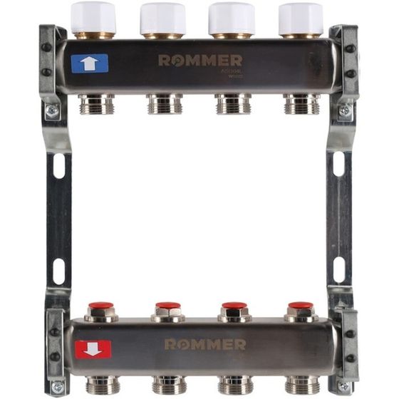 Коллектор ROMMER RMS-3200-000004, 1&quot;х3/4&quot;, 4 выхода, без расходомеров, нержавеющая сталь